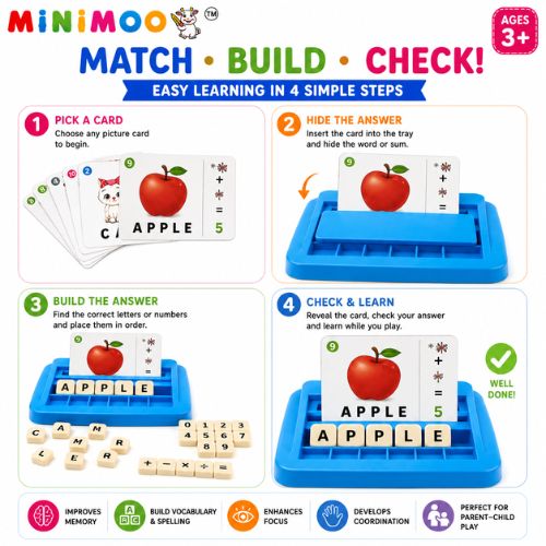 2-in-1 Word Builder & Maths Learning Game for Kids | Spelling, Picture Matching & Number Activity | Educational Toy for Ages 3+