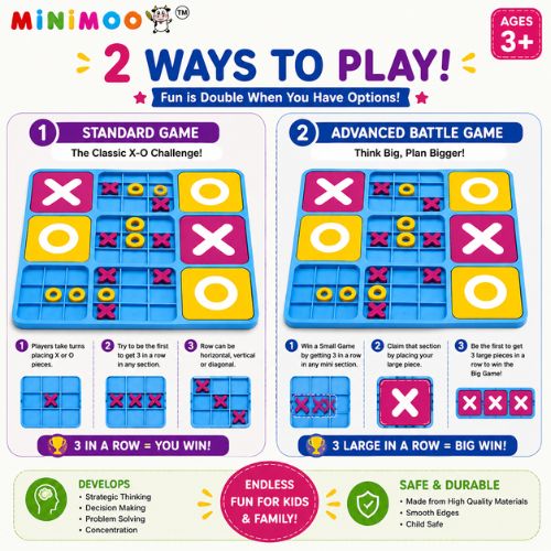 2-in-1 Interactive X-O Strategy Board Game for Kids | Tic Tac Toe Battle Game | Brain & Logic Building Family Game | Ages 3+