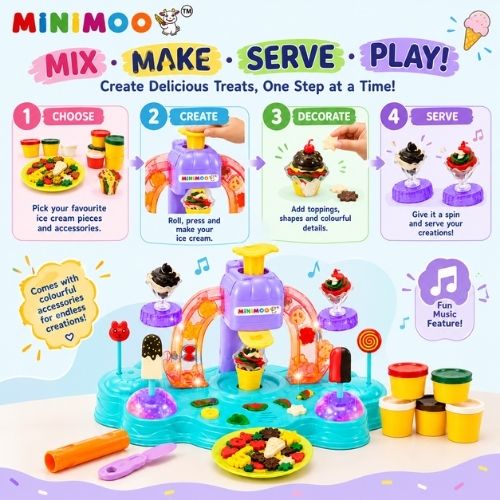 Musical Ice Cream Maker Playset for Kids Pretend Dessert Shop, Creative Role Play Toy with Music, Lights & Accessories