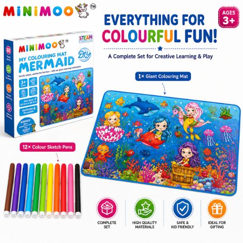 iant Mermaid Colouring Mat for Kids | Washable & Reusable Creative Activity Mat with 12 Colour Pens | 101.5 Γ 68.5 cm | Ages 3+