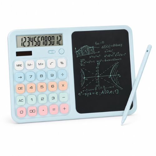 2-in-1 12-Digit Calculator with LCD Writing Tablet & Stylus | Reusable Writing Pad for Study, Office & Everyday Use