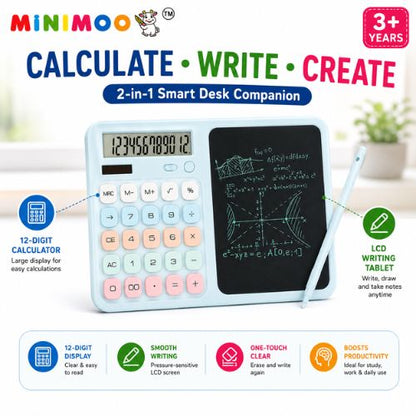 2-in-1 12-Digit Calculator with LCD Writing Tablet & Stylus | Reusable Writing Pad for Study, Office & Everyday Use