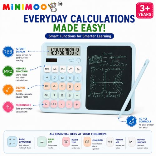 2-in-1 12-Digit Calculator with LCD Writing Tablet & Stylus | Reusable Writing Pad for Study, Office & Everyday Use