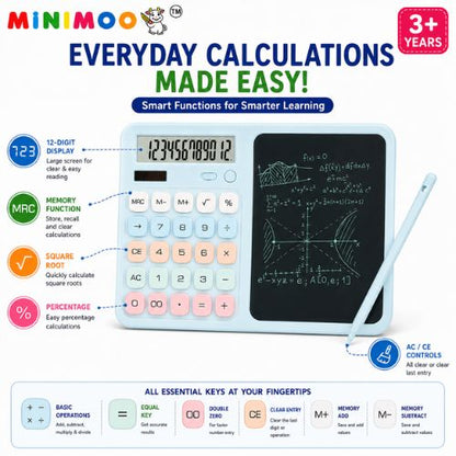 2-in-1 12-Digit Calculator with LCD Writing Tablet & Stylus | Reusable Writing Pad for Study, Office & Everyday Use