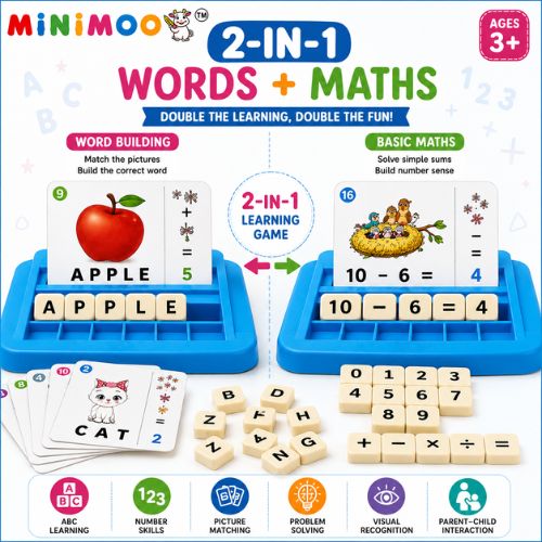 2-in-1 Word Builder & Maths Learning Game for Kids | Spelling, Picture Matching & Number Activity | Educational Toy for Ages 3+
