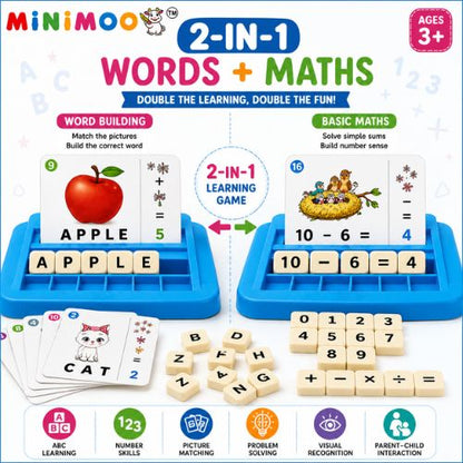 2-in-1 Word Builder & Maths Learning Game for Kids | Spelling, Picture Matching & Number Activity | Educational Toy for Ages 3+