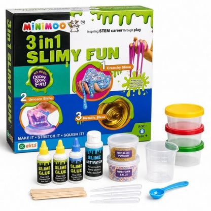 3-in-1 Slimy Fun STEM Kit for Kids  Make Crunchy Unicorn & Metallic Slime  DIY Science & Creative Activity Kit  Ages 8+
