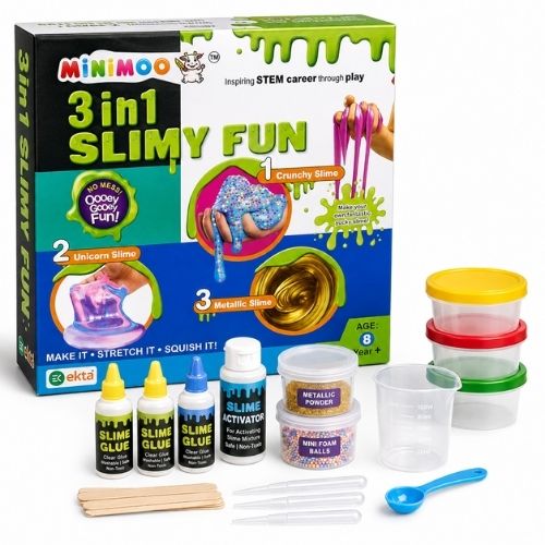 3-in-1 Slimy Fun STEM Kit for Kids  Make Crunchy Unicorn & Metallic Slime  DIY Science & Creative Activity Kit  Ages 8+