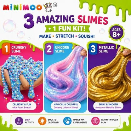 3-in-1 Slimy Fun STEM Kit for Kids  Make Crunchy Unicorn & Metallic Slime  DIY Science & Creative Activity Kit  Ages 8+