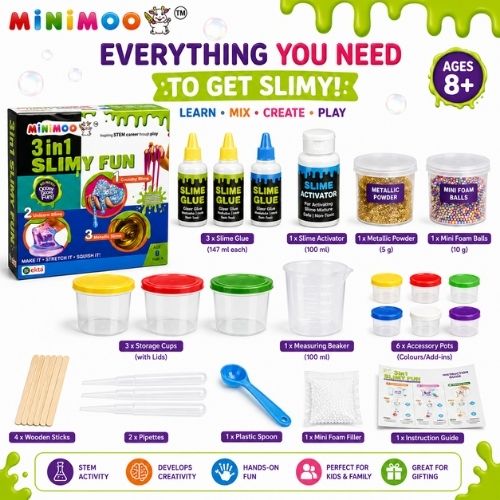 3-in-1 Slimy Fun STEM Kit for Kids  Make Crunchy Unicorn & Metallic Slime  DIY Science & Creative Activity Kit  Ages 8+