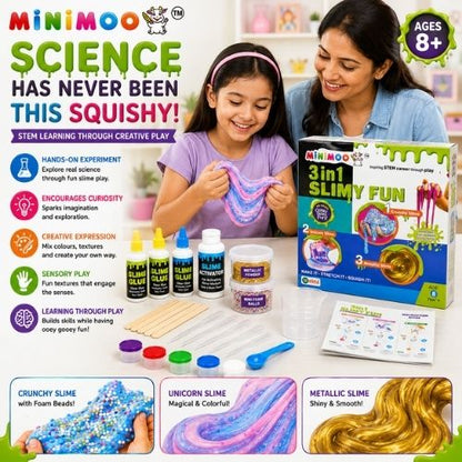 3-in-1 Slimy Fun STEM Kit for Kids  Make Crunchy Unicorn & Metallic Slime  DIY Science & Creative Activity Kit  Ages 8+
