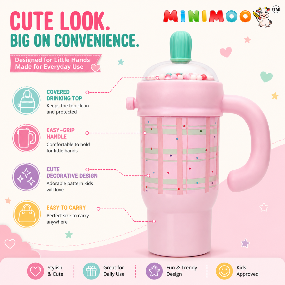 Cute Stainless Steel Kids Sipper Cup with Handle