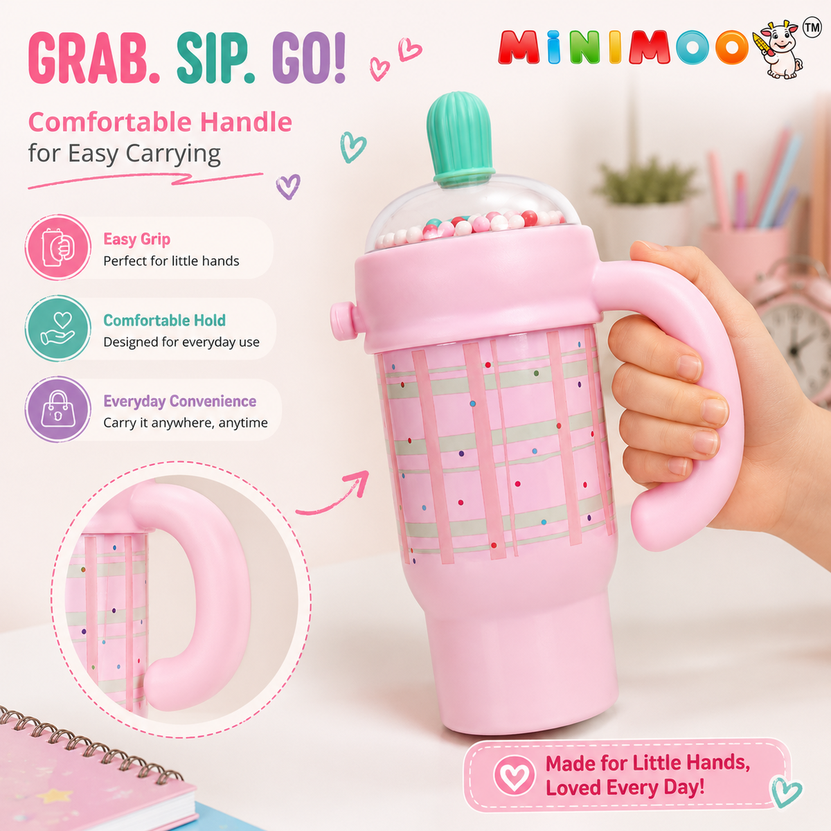 Cute Stainless Steel Kids Sipper Cup with Handle