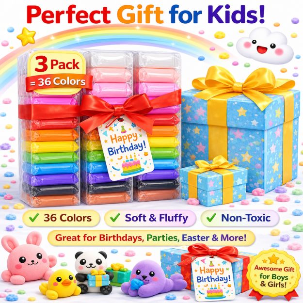 Air Dry Clay, Colorful Children Soft Clay,  Pack of 36