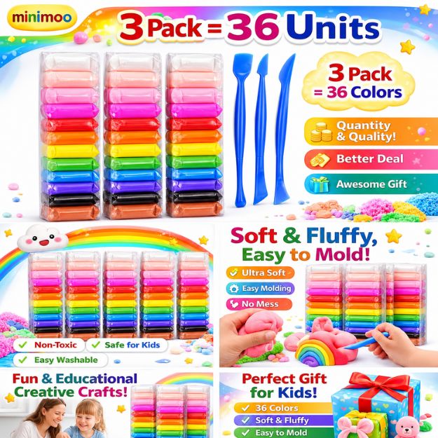 Air Dry Clay, Colorful Children Soft Clay,  Pack of 36