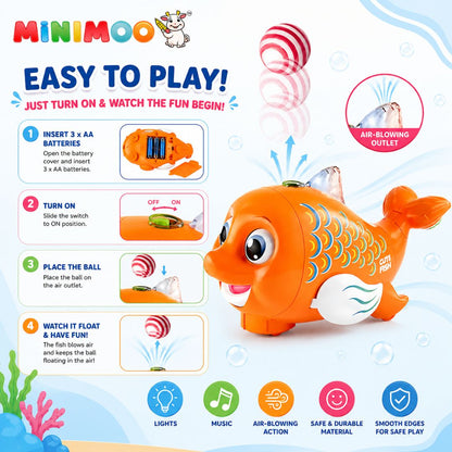 Cute Fish Blow the Ball Toy – Lights, Music & Floating Ball Fun