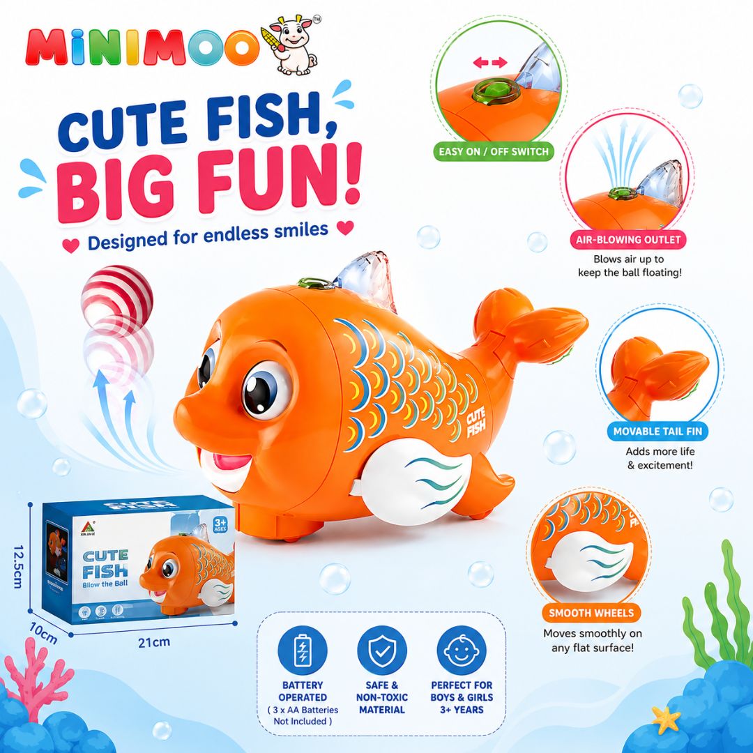 Cute Fish Blow the Ball Toy – Lights, Music & Floating Ball Fun