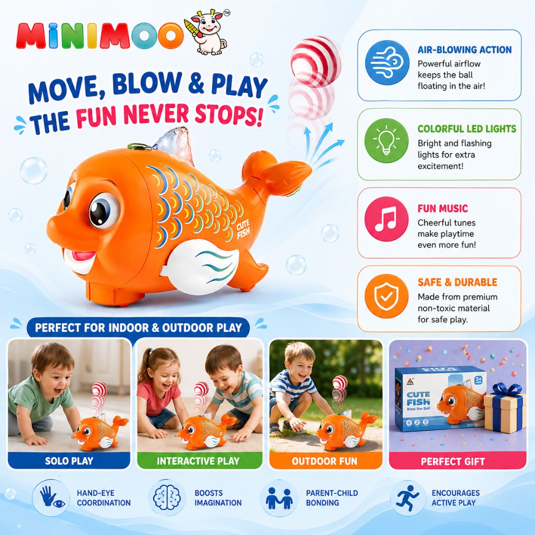 Cute Fish Blow the Ball Toy – Lights, Music & Floating Ball Fun