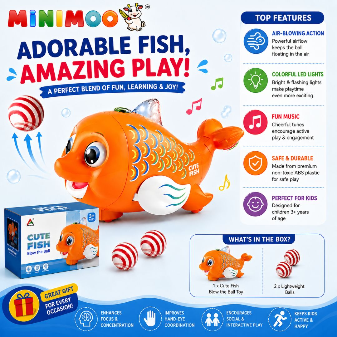 Cute Fish Blow the Ball Toy – Lights, Music & Floating Ball Fun