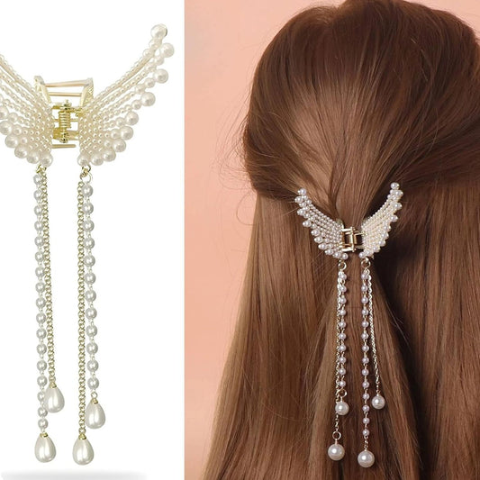 Pearl Butterfly Tassel Hair Claw Clip