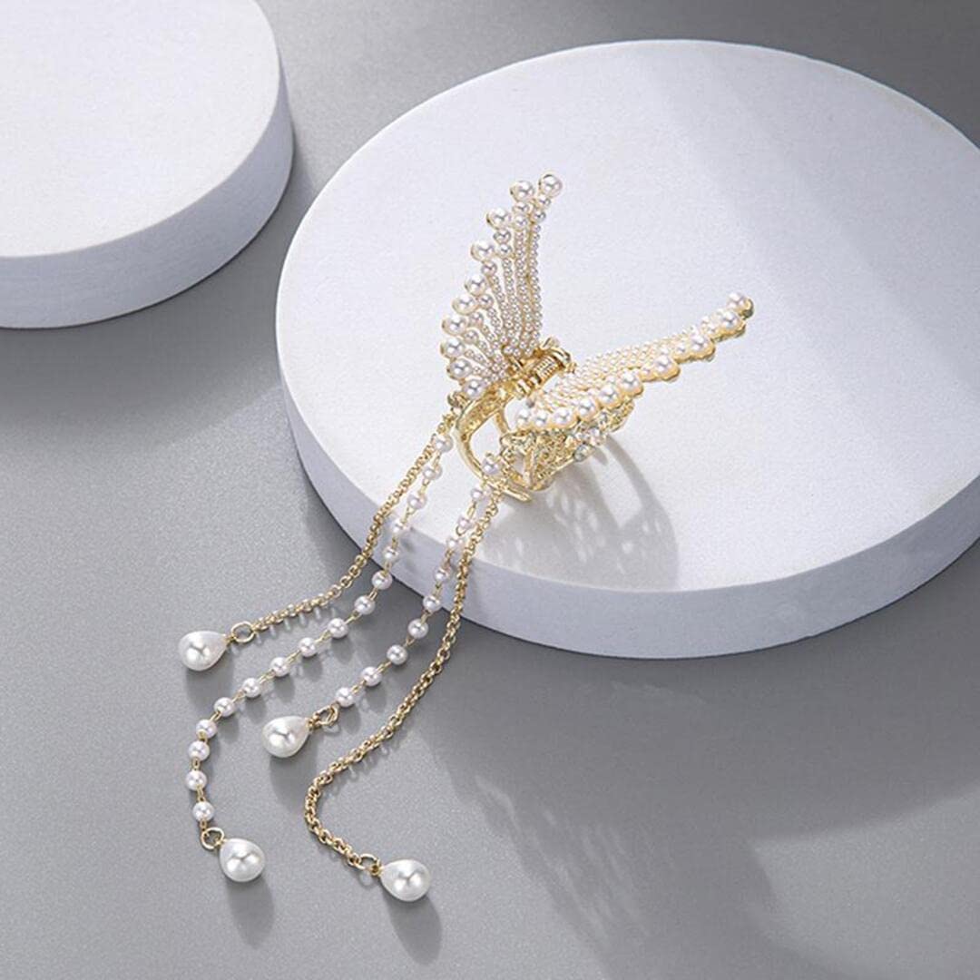 Pearl Butterfly Tassel Hair Claw Clip