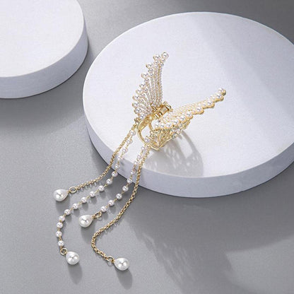 Pearl Butterfly Tassel Hair Claw Clip