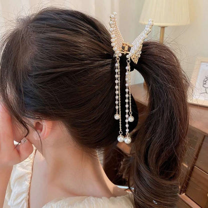 Pearl Butterfly Tassel Hair Claw Clip