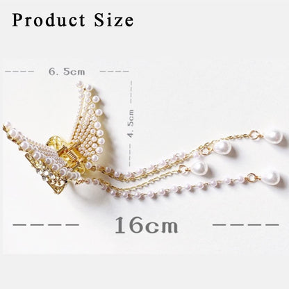 Pearl Butterfly Tassel Hair Claw Clip