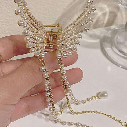 Pearl Butterfly Tassel Hair Claw Clip