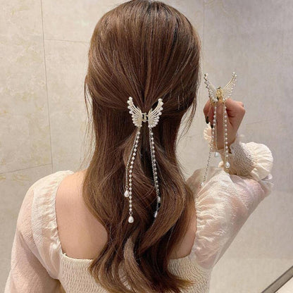 Pearl Butterfly Tassel Hair Claw Clip