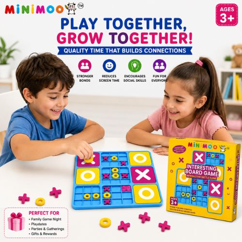 2-in-1 Interactive X-O Strategy Board Game for Kids | Tic Tac Toe Battle Game | Brain & Logic Building Family Game | Ages 3+