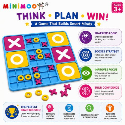 2-in-1 Interactive X-O Strategy Board Game for Kids | Tic Tac Toe Battle Game | Brain & Logic Building Family Game | Ages 3+