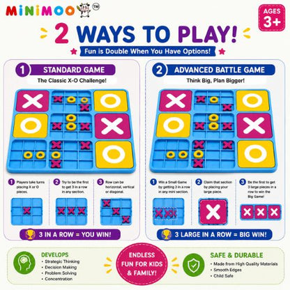 2-in-1 Interactive X-O Strategy Board Game for Kids | Tic Tac Toe Battle Game | Brain & Logic Building Family Game | Ages 3+
