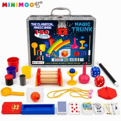Magic Trunk – 150 Mystifying Magic Tricks Set for Kids 7+ Complete Magician Kit with Props, Cards, Wand & Instructions