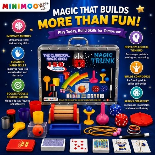 Magic Trunk – 150 Mystifying Magic Tricks Set for Kids 7+ Complete Magician Kit with Props, Cards, Wand & Instructions