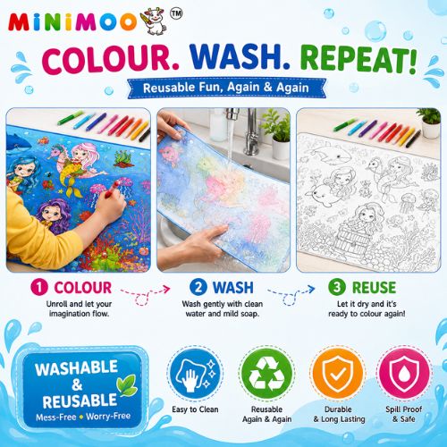 iant Mermaid Colouring Mat for Kids | Washable & Reusable Creative Activity Mat with 12 Colour Pens | 101.5 × 68.5 cm | Ages 3+