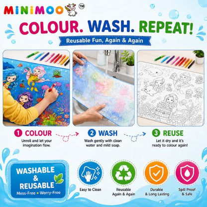 iant Mermaid Colouring Mat for Kids | Washable & Reusable Creative Activity Mat with 12 Colour Pens | 101.5 × 68.5 cm | Ages 3+