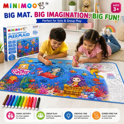 iant Mermaid Colouring Mat for Kids | Washable & Reusable Creative Activity Mat with 12 Colour Pens | 101.5 × 68.5 cm | Ages 3+