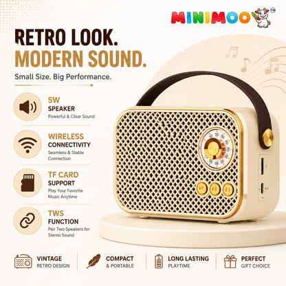 Retro Wireless Portable Speaker – 5W Sound, Bluetooth, TWS, TF Card & USB Support, Type-C Charging