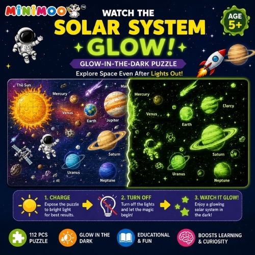 Solar System 112-Piece Glow-in-the-Dark Puzzle for Kids  Educational Space & Planets Jigsaw  Ages 5+