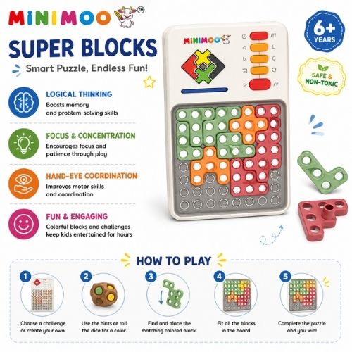 Super Blocks – Interactive Logic Puzzle & Brain Building Game for Kids  Educational Problem-Solving Toy  6+ Years