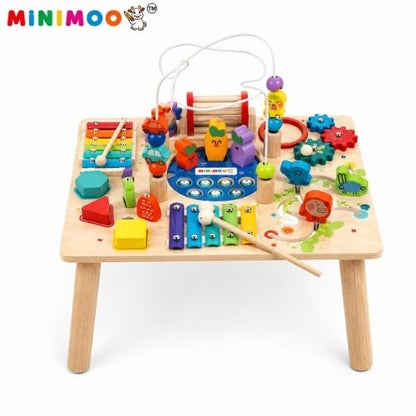 Wooden Activity Table  Multi-Activity Learning & Busy Board Toy with Bead Maze, Xylophone, Gears, Shapes & Sliding Games for Kids