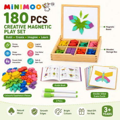 Wooden Magnetic Geometric Building Blocks – 180 Pcs