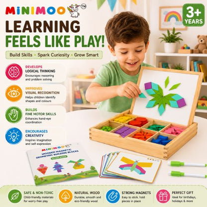 Wooden Magnetic Geometric Building Blocks – 180 Pcs