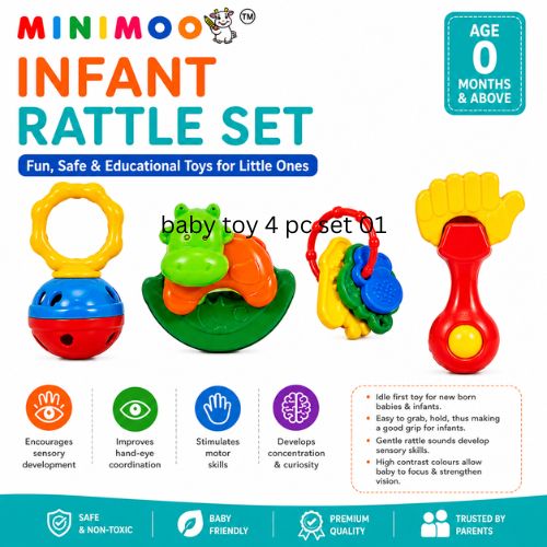 Infant Rattle & Sensory Toy Set – 4 Pcs