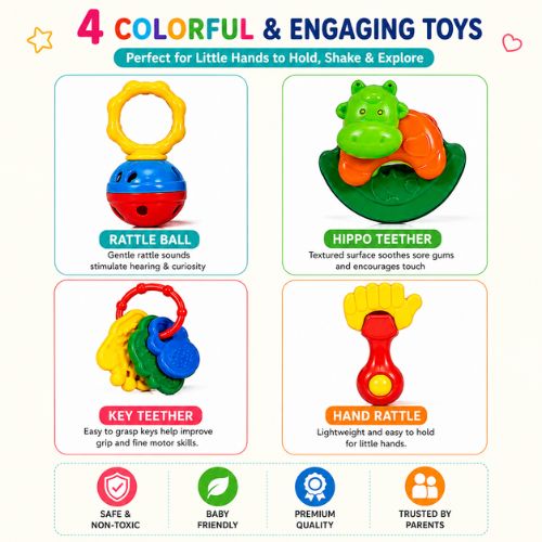Infant Rattle & Sensory Toy Set – 4 Pcs