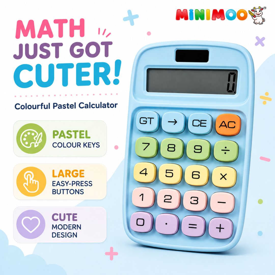 Cute Pastel Calculator with Large Display & Big Buttons | 10-Digit Dual Power Desk Calculator for Students, Home, Office & Everyday Use