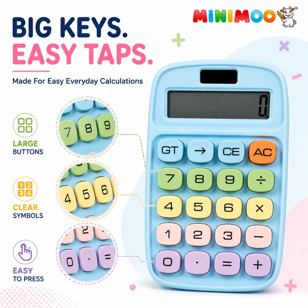 Cute Pastel Calculator with Large Display & Big Buttons | 10-Digit Dual Power Desk Calculator for Students, Home, Office & Everyday Use