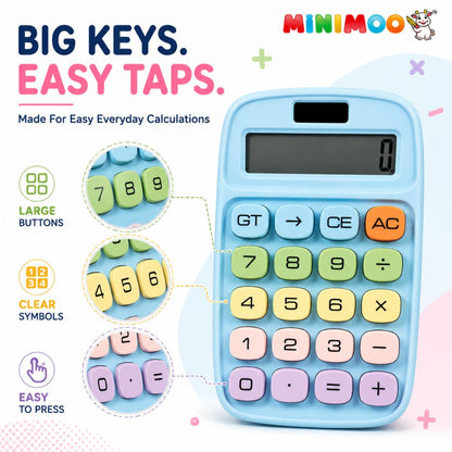 Cute Pastel Calculator with Large Display & Big Buttons | 10-Digit Dual Power Desk Calculator for Students, Home, Office & Everyday Use