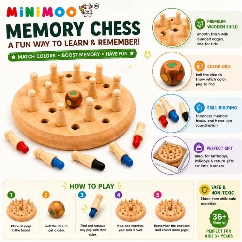 Wooden Memory Chess Game for Kids